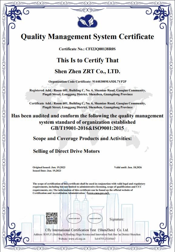 ISO 9001:2015 quality management system certificate